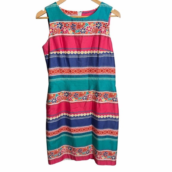 Vtg Talbots Womens Size 10 Y2K Floral Stripe Shift Dress Retro Coastal - Picture 2 of 12